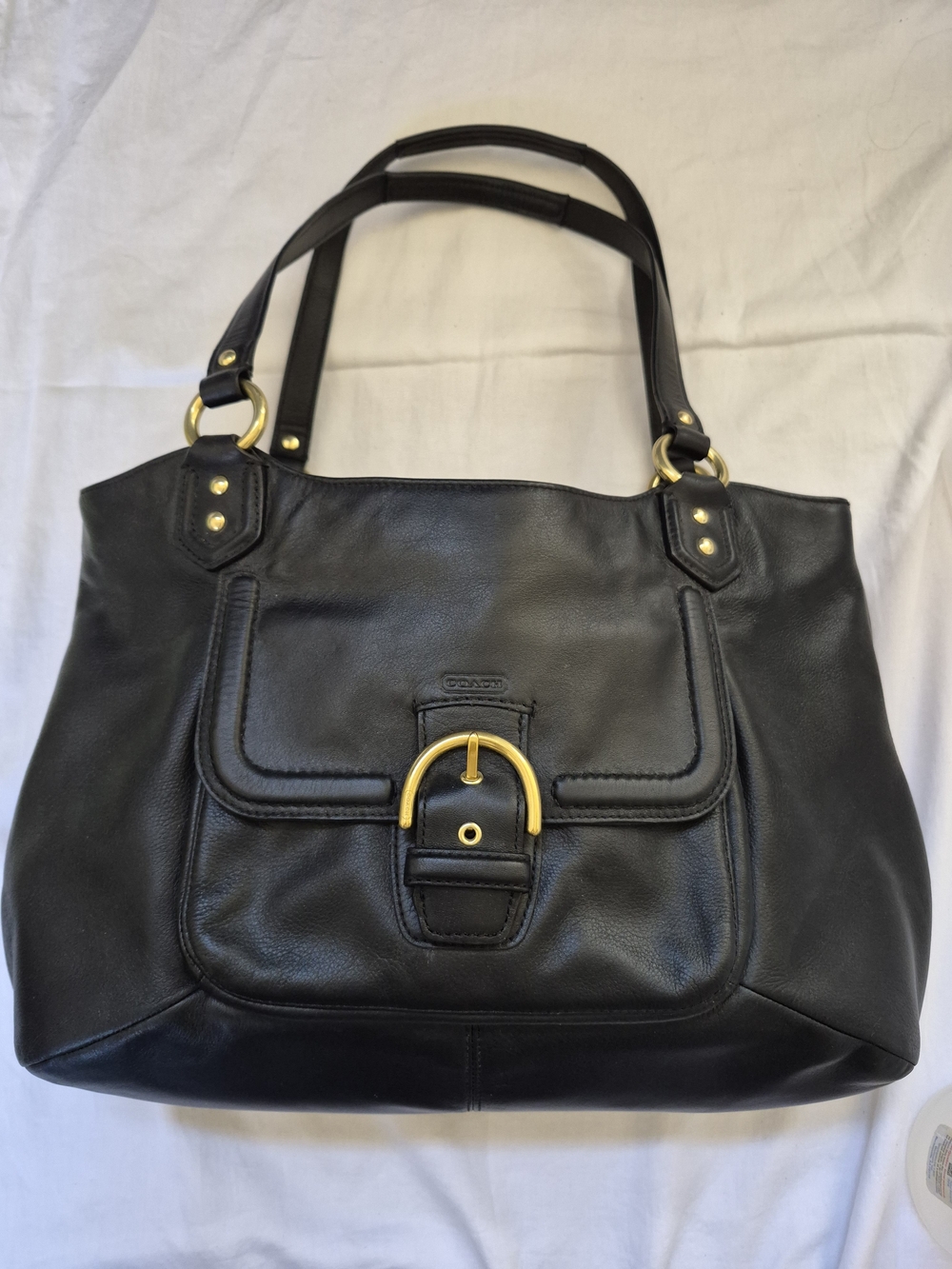 Coach Black Leather Shoulder Tote with Gold Hardware